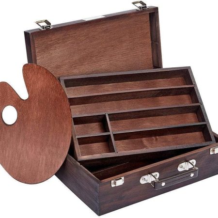720 Wood Art Storage Box With Espresso Stain, 2-Tier Wood Case with 10 Dividers, Holds Markers, Paint, Brushes, Pencils, And More