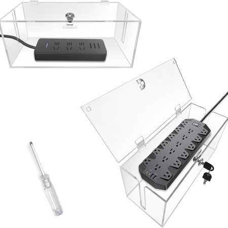 2PC Acrylic Plug Organizer Upgrade,Cable Management Box with Lock,Cable Organizer Box for Surge Protector Power Strip,TV Computer,Cable Wires of Home,Office,Child and Pet Proof