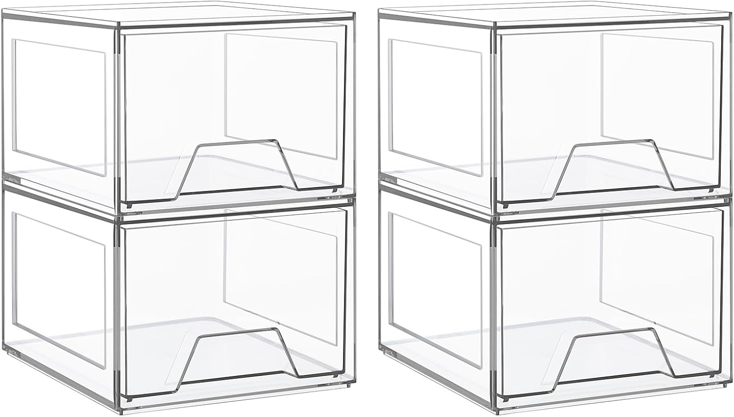 4 Pack Stackable Makeup Organizer,4.4'' Tall Acrylic Bathroom Organizer and Storage Drawers, Clear Plastic Drawer Storage Bins For Vanity, Undersink, Cabinets, Pantry