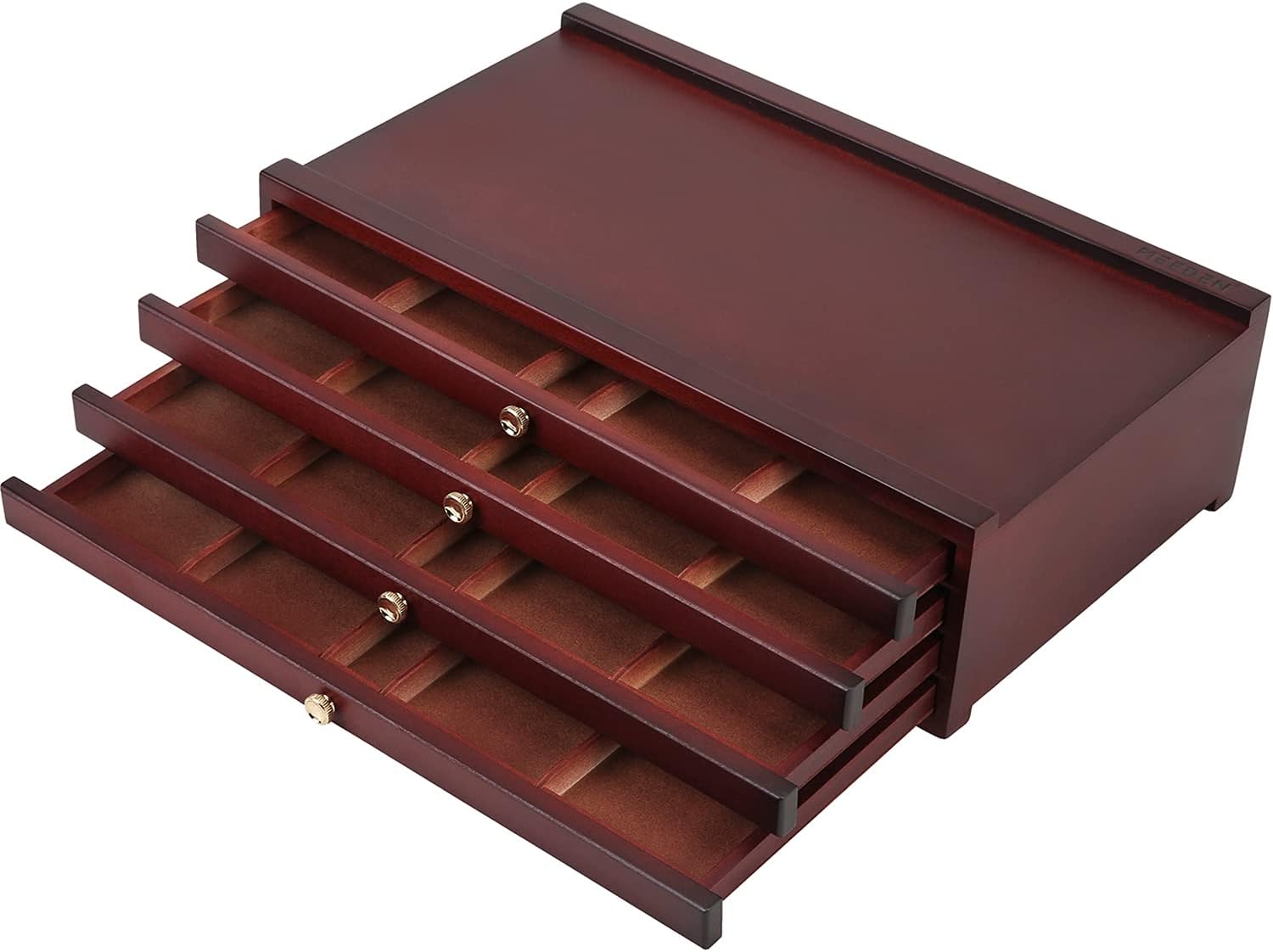4-drawer Wood Artist Supply Storage Box, Portable Beechwood Multifunctional Pencil Brush Organizer Wood Box with Drawer&Compartments for Pastels, Pencils, Pens, Makeup Brushes(Deep Walnut)