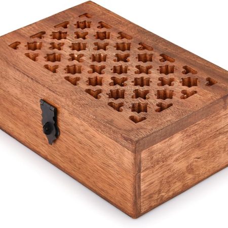 Mango Wood Decorative Wooden Box with Hinged Lid Wooden Storage Box, Decorative Bo xes With Lids (8" x 5" x 3")