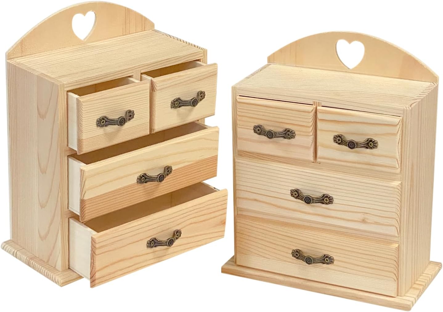 Pack of 2 Unfinished Wood box with Mini Drawers for Jewellery,Small Wooden Organizer Storage Box for Crafts Hobbies DIY Project