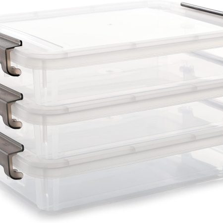 3 PCS Plastic Storage Bins with Latching Lids Portable Project Case Clear File Box Stackable Storage Containers for Organizing A4 Paper, Photo, Document, Scrapbook