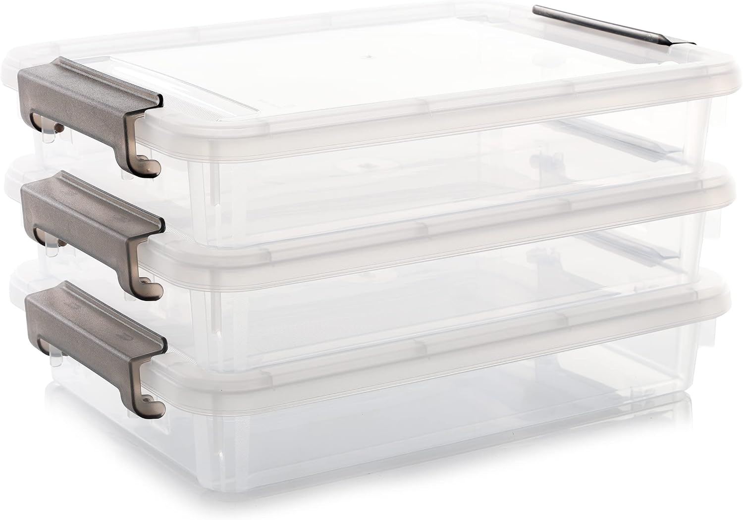 3 PCS Plastic Storage Bins with Latching Lids Portable Project Case Clear File Box Stackable Storage Containers for Organizing A4 Paper, Photo, Document, Scrapbook