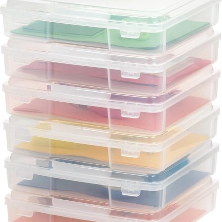 Board Game Storage Organizer Portable Plastic Project Case Box with Snap-Tight Latch, 6-Pack, Bin for Magazine Puzzles Craft Hobby Art Supplies, Fits 8.5" x 11" and A4 Papers, Thick, Clear