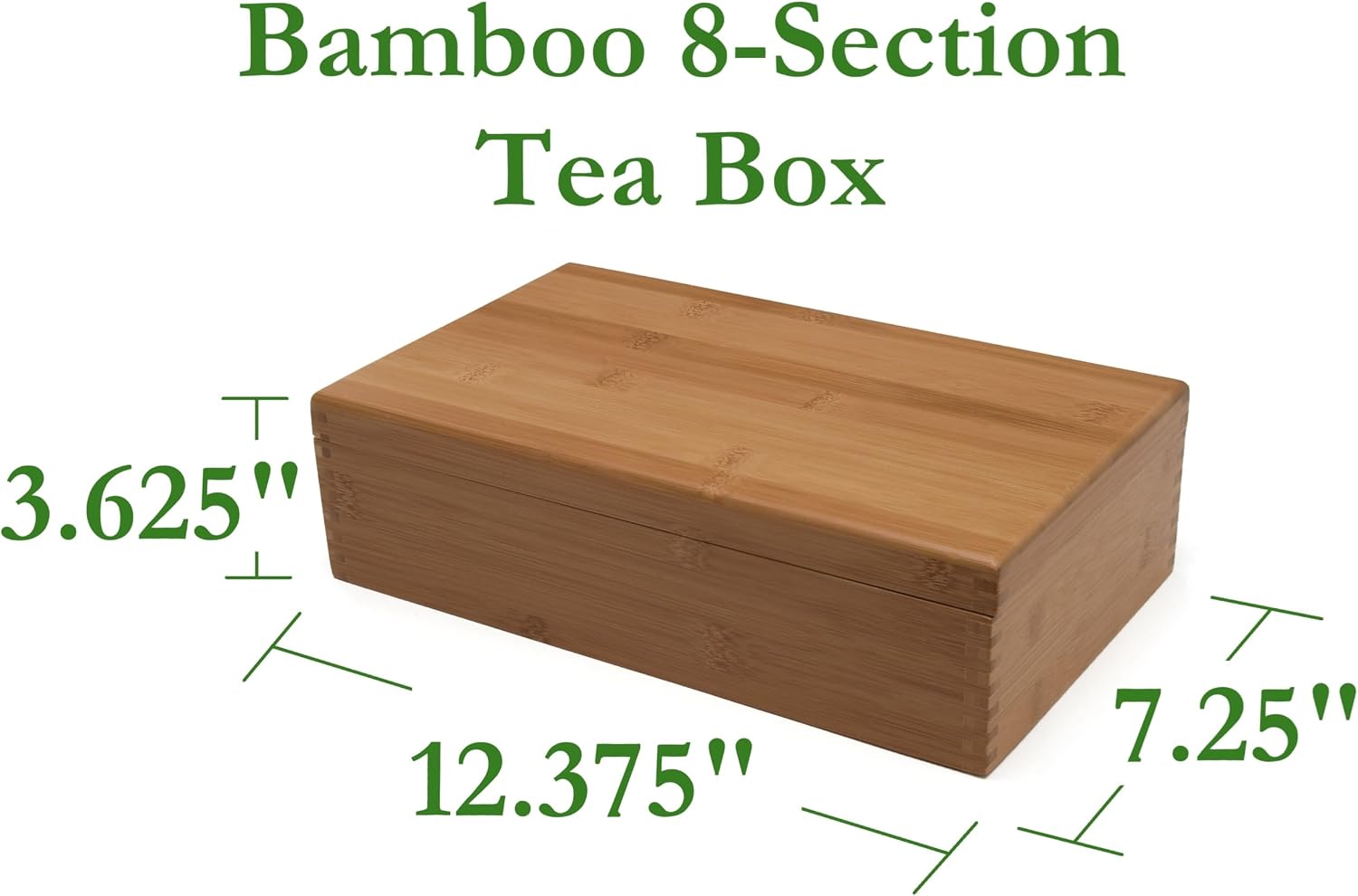 Bamboo Wood Tea Box with 8 Compartments, 12-3/8" x 7-3/8" x 3-3/5" - Image 2