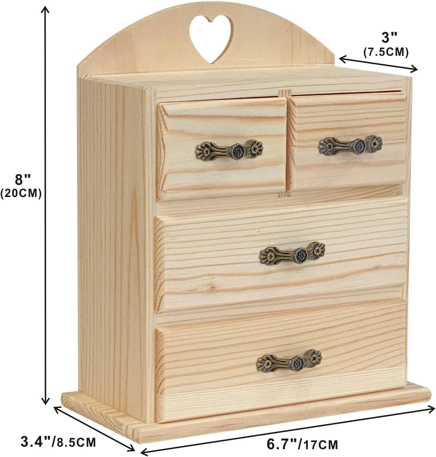 Pack of 2 Unfinished Wood box with Mini Drawers for Jewellery,Small Wooden Organizer Storage Box for Crafts Hobbies DIY Project - Image 2