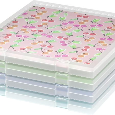 Scrapbook Paper Storage, 4 Pack Stackable Plastic File Storage Box Set, 12"x12"x1.1" Craft Organizer Storage, U-Shaped Locking Mechanism, Ideal for Office, Home, and School Document Organizer