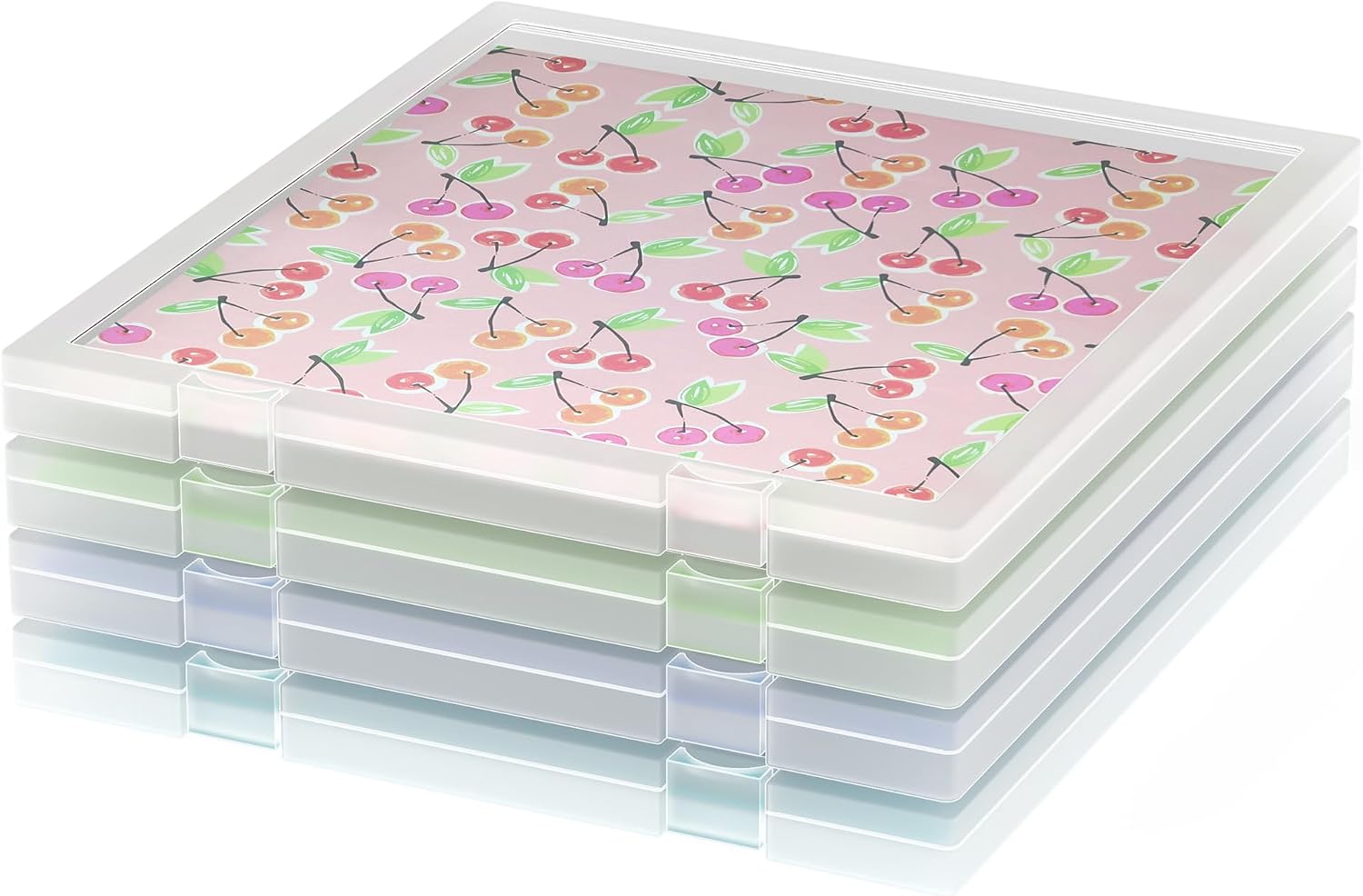 Scrapbook Paper Storage, 4 Pack Stackable Plastic File Storage Box Set, 12"x12"x1.1" Craft Organizer Storage, U-Shaped Locking Mechanism, Ideal for Office, Home, and School Document Organizer
