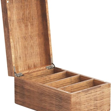 4" X 6" Index Card Holder, Carbonized Wood Index Card Box, Index Card Organizer Case, Recipe Box with Dividers, 4 Compartments for 600 Cards, File Note Flash Card Holders