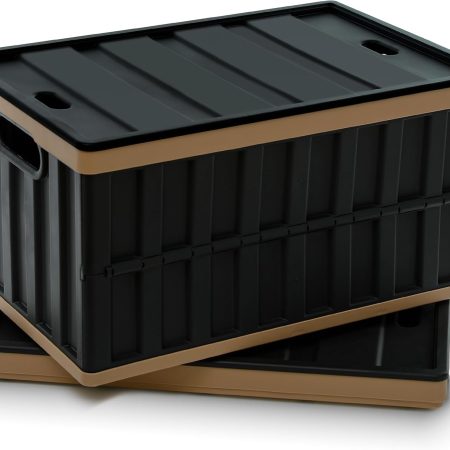 64L Collapsible Storage Bins with Lids Plastic Storage Containers for Organizing Stackable Storage Box Large Heavy Duty Utility Crates, 2 Packs