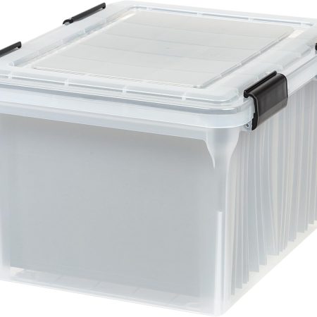 Plastic File /, Water Resistant Document Box, Durable Lid, Seal w/Secure Latching Buckles, Stackable, Nestable,  - 1 Pack, Clear