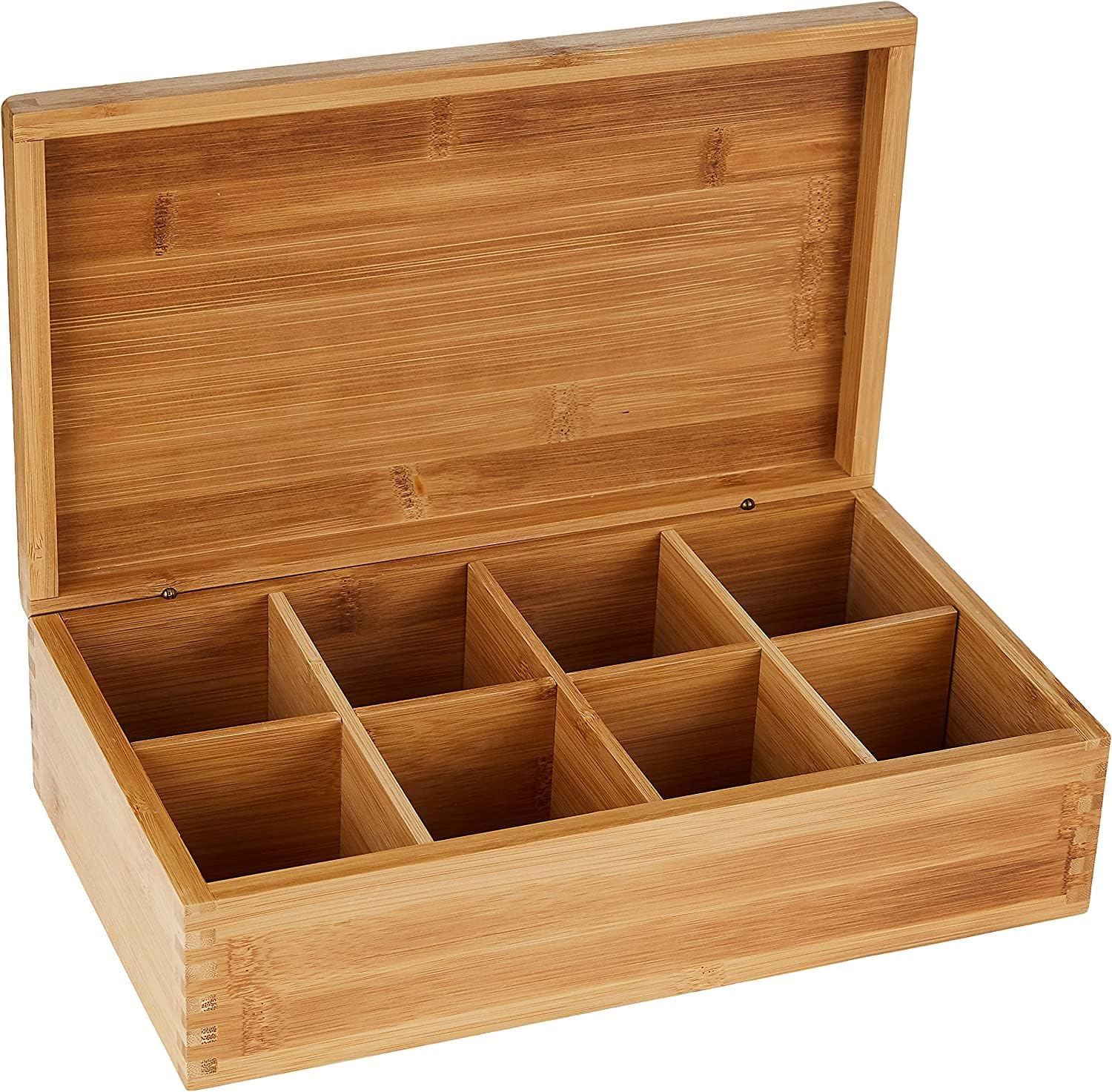 Bamboo Wood Tea Box with 8 Compartments, 12-3/8" x 7-3/8" x 3-3/5"