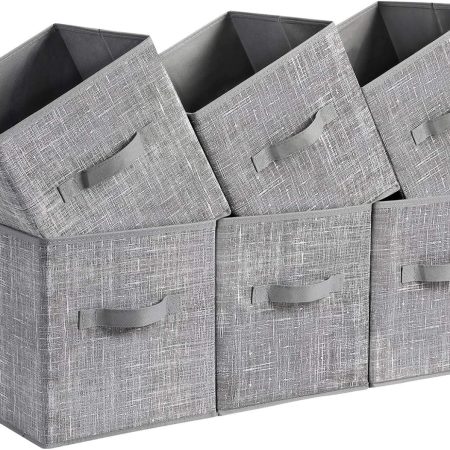 Storage Cubes, 11-Inch Non-Woven Fabric Bins with Double Handles, Set of 6, Closet Organizers for Shelves, Foldable, for Clothes, Cattail Gray UROB26LG